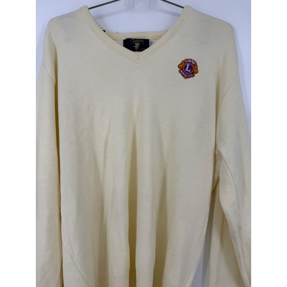 Vtg Lions Club International Crown Club Mens Cream V‎ Neck Sweater Size L NWT